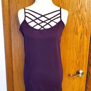 ZENANA OUTFITTERS CAMI PURPLE CRISS CROSS FRONT SKINNY STRAPS 2X/3X